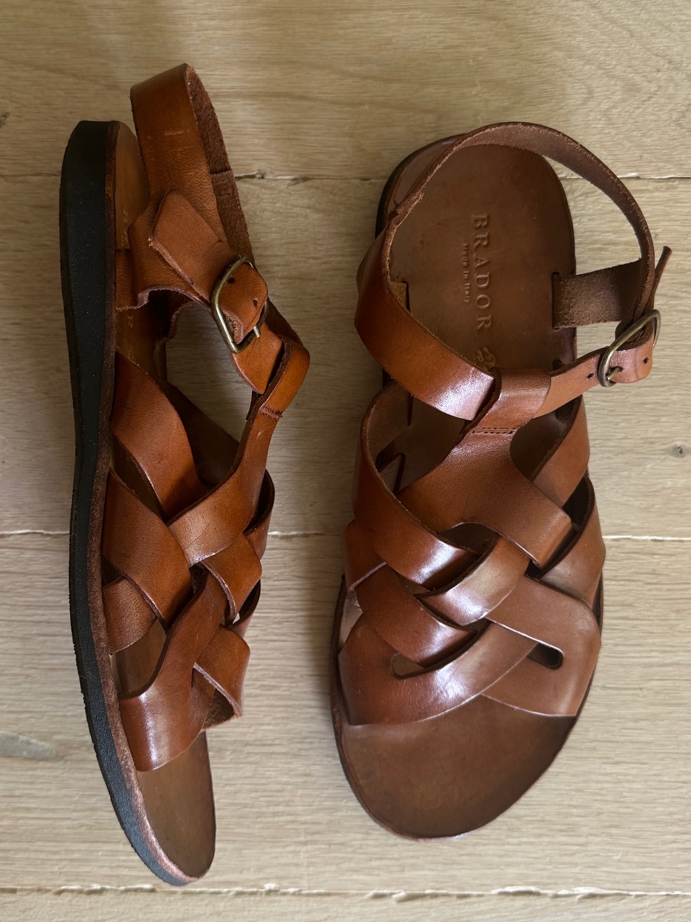 Brador Women's Tan Braided Leather Sandals - Picture 2 of 4